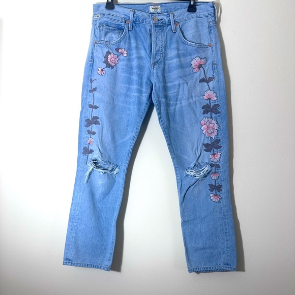 Citizens Of Humanity Emerson Embroidered High Rise boyfriend Slim Jeans 27 - Picture 12 of 16